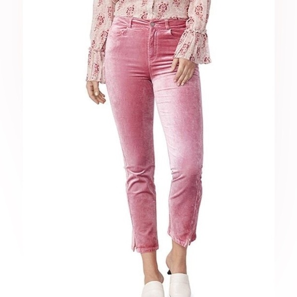 PAIGE Women's Pink Cindy Twisted Seam Straight Jean Crushed Velvet Muted Mauve - Picture 1 of 10
